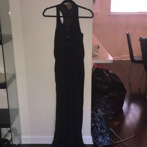 Black silk t-back sleeveless jumpsuit
